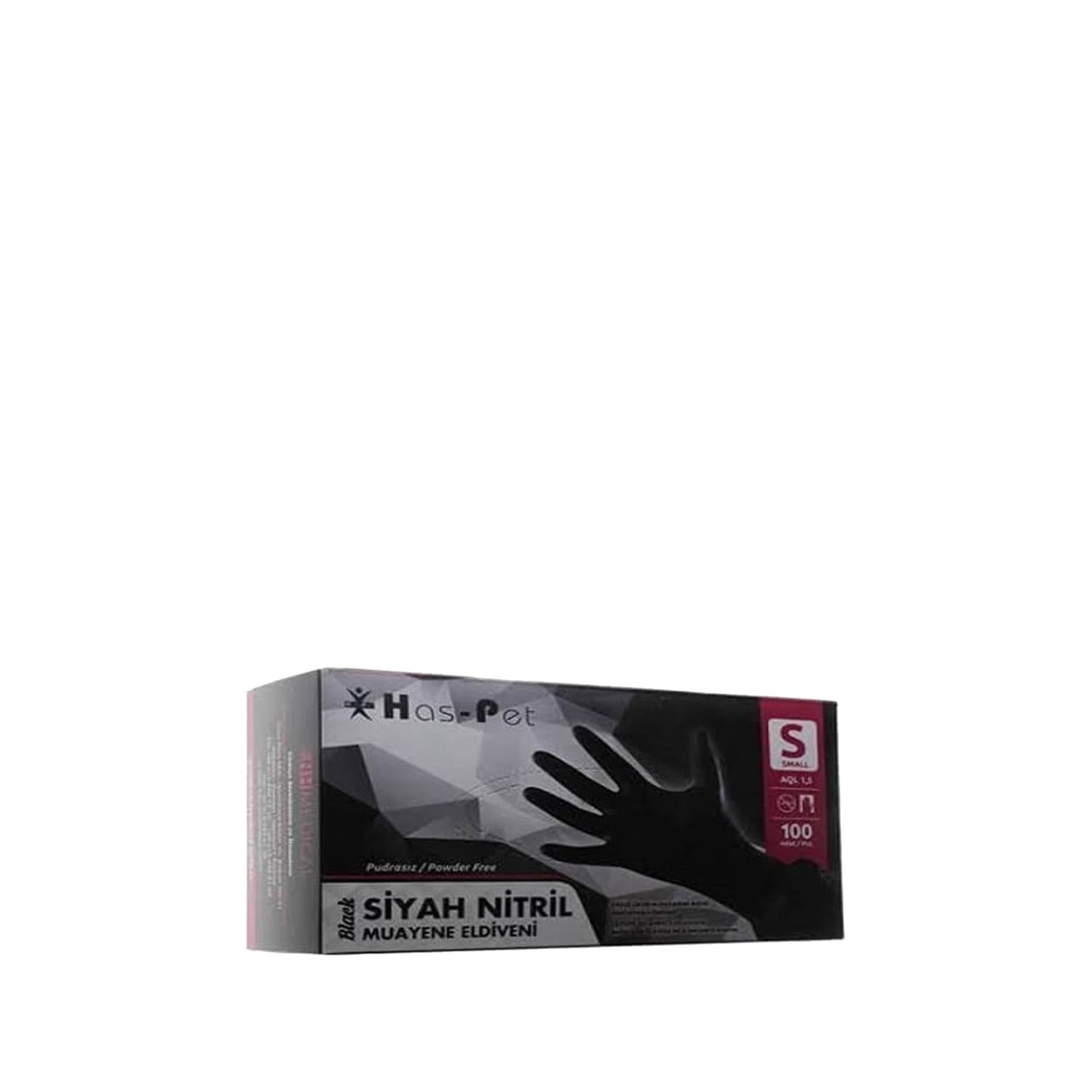 Has-Pet Black Nitrile Examination Gloves Small 100 Count