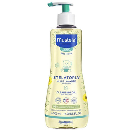 Mustela Stelatopia Cleansing Oil for Dry Skin - Natural, Vegan, Dermatologically Tested Baby Skincare