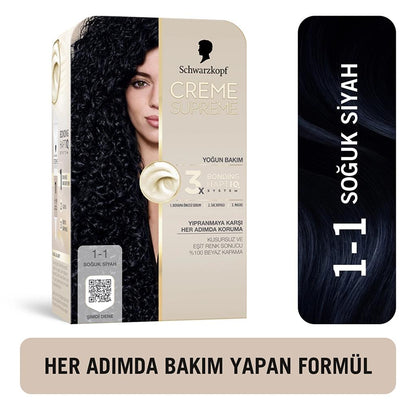 Schwarzkopf Creme Supreme Intense Hair Color 1-1 Cool Black