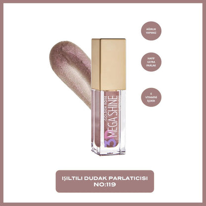 Golden Rose 3D Mega Shine Lipgloss in Shade 119 for High Shine