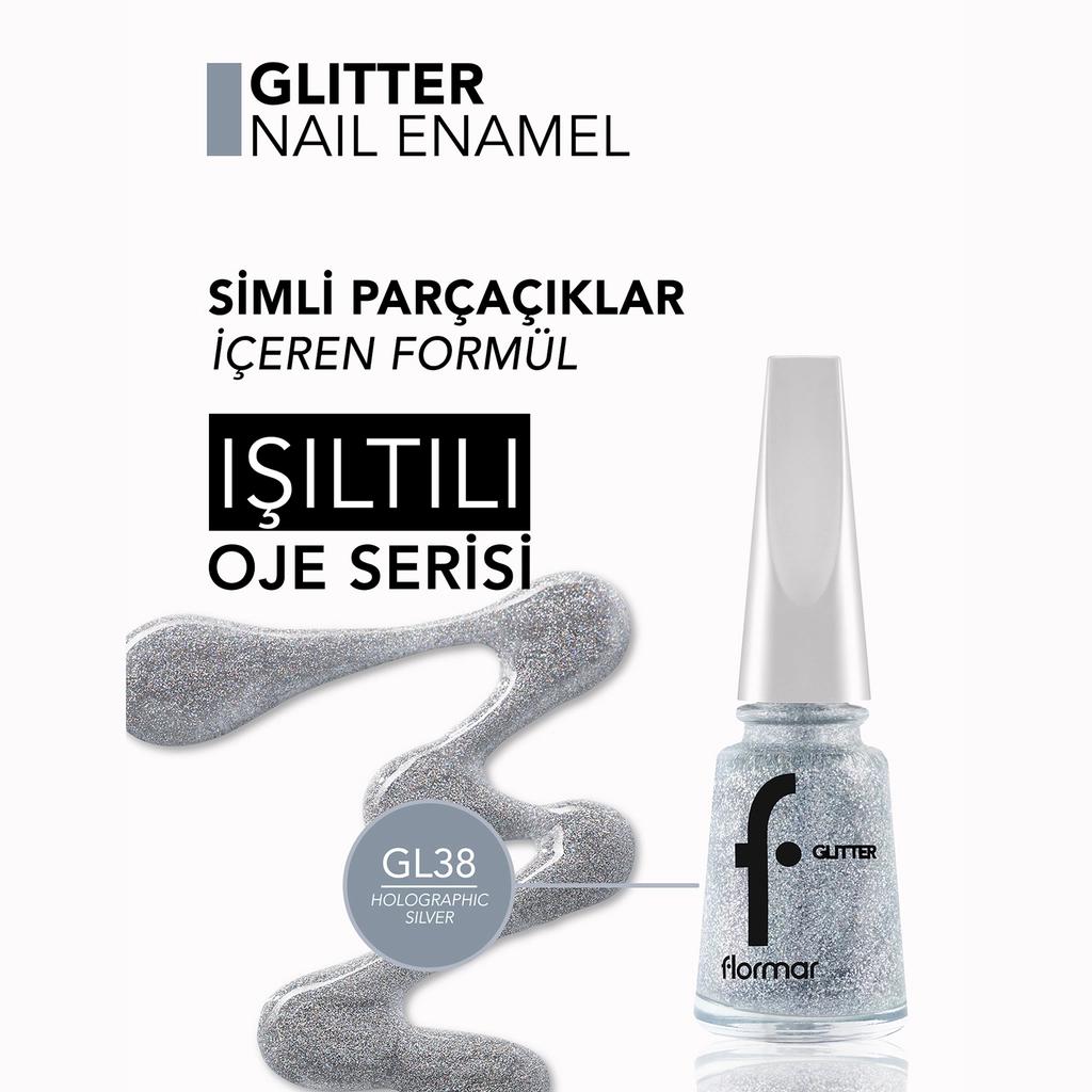 Flormar Glitter Holographic Silver Semi-Sheer Nail Polish 11ml