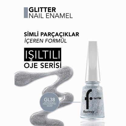 Flormar Glitter Holographic Silver Semi-Sheer Nail Polish 11ml