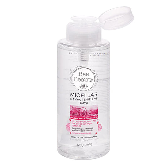Bee Beauty Micellar Water - Rose & Hyaluronic Acid - Gentle Makeup Remover, Hydrating Face Cleanser, 400ml (13.53 fl oz)