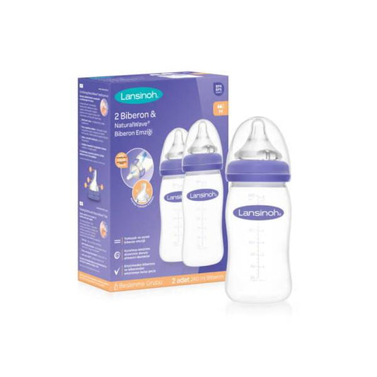 Lansinoh Natural Wave Baby Bottle - Anti-Colic, Silicone Nipple, 2x8.1oz - Ideal for New Parents