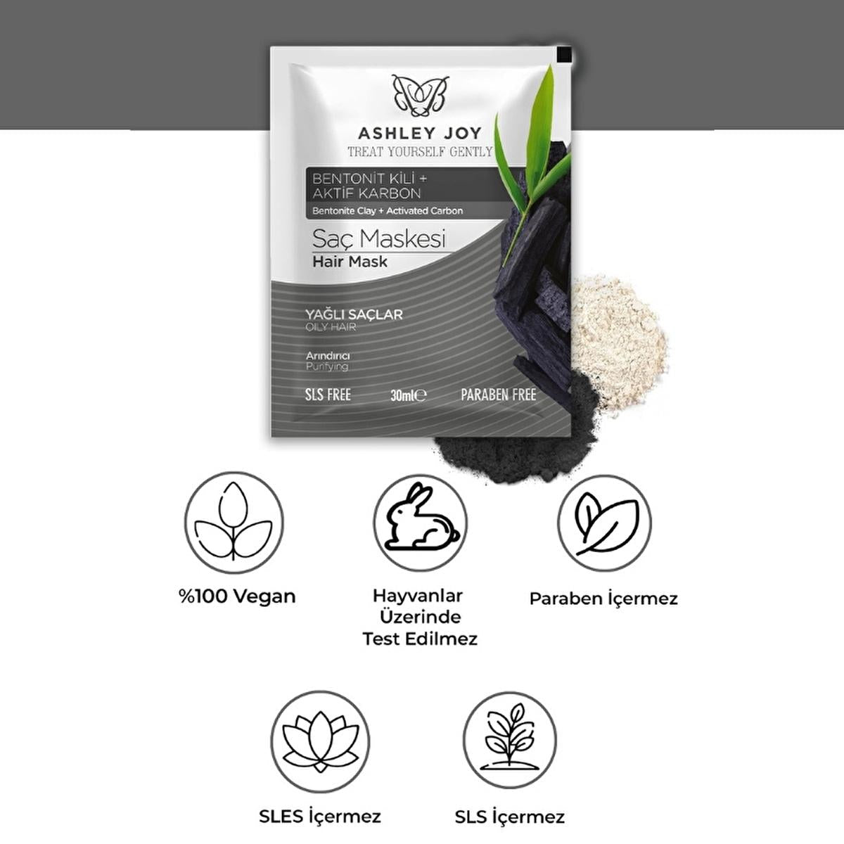 Ashley Joy Detox & Clarifying Hair Mask: Deep Cleanse, Remove Buildup, & Restore Shine - Active Carbon & Bentonite Clay (1.01 fl oz)