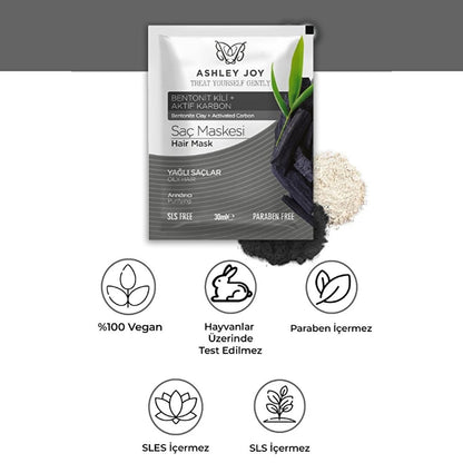 Ashley Joy Detox & Clarifying Hair Mask: Deep Cleanse, Remove Buildup, & Restore Shine - Active Carbon & Bentonite Clay (1.01 fl oz)