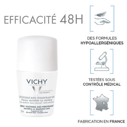 Vichy 48H Anti-Perspirant Roll-On Deodorant for Sensitive Skin