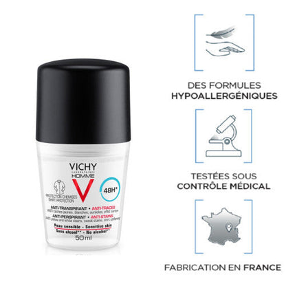 Vichy Homme 48H Anti-Trace Roll-On Deodorant Set of 2