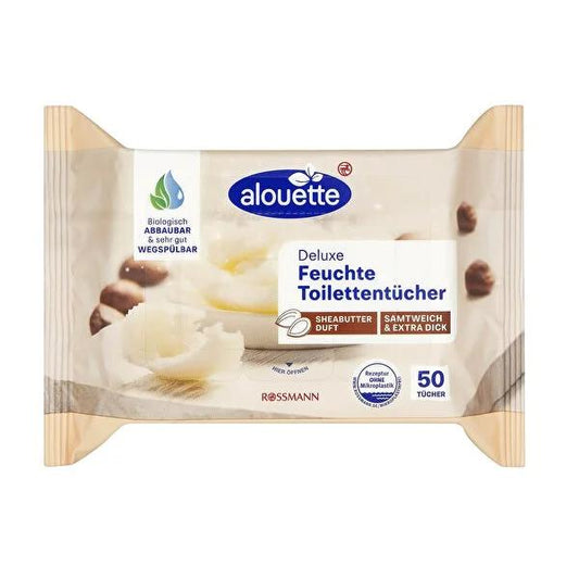 Alouette Wet Wipes with Shea Butter - Gentle, Dermatologically Approved, Alcohol-Free, Biodegradable - 50 Count
