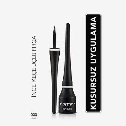 Flormar Dipliner Black Eyeliner - Long-Lasting, Coconut Oil Enriched, Semi-Matte Finish