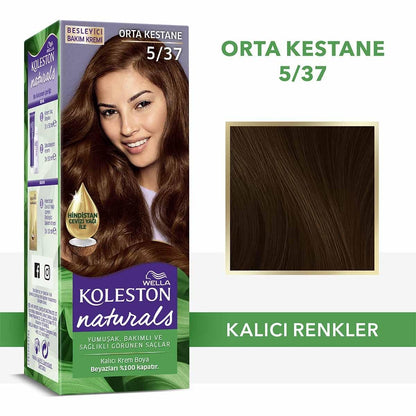 Wella Koleston Naturals Medium Chestnut 5/37 Hair Dye: Long Lasting Color & Gray Coverage with Nourishing Coconut Oil