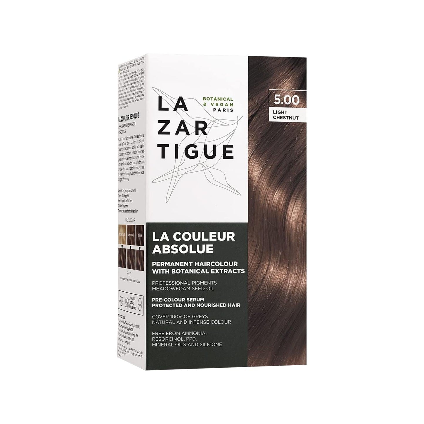 Lazartigue Absolue: Light Chestnut Hair Dye 5.00 - Permanent At-Home Color, Natural Chestnut Shades