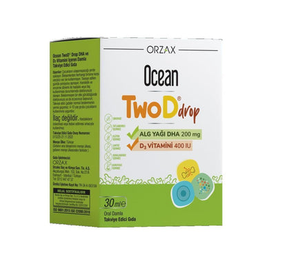 Ocean TwoDrop DHA 200mg + Vitamin D3 Drops: Brain & Bone Support - Liquid Omega 3 Supplement for Kids & Adults