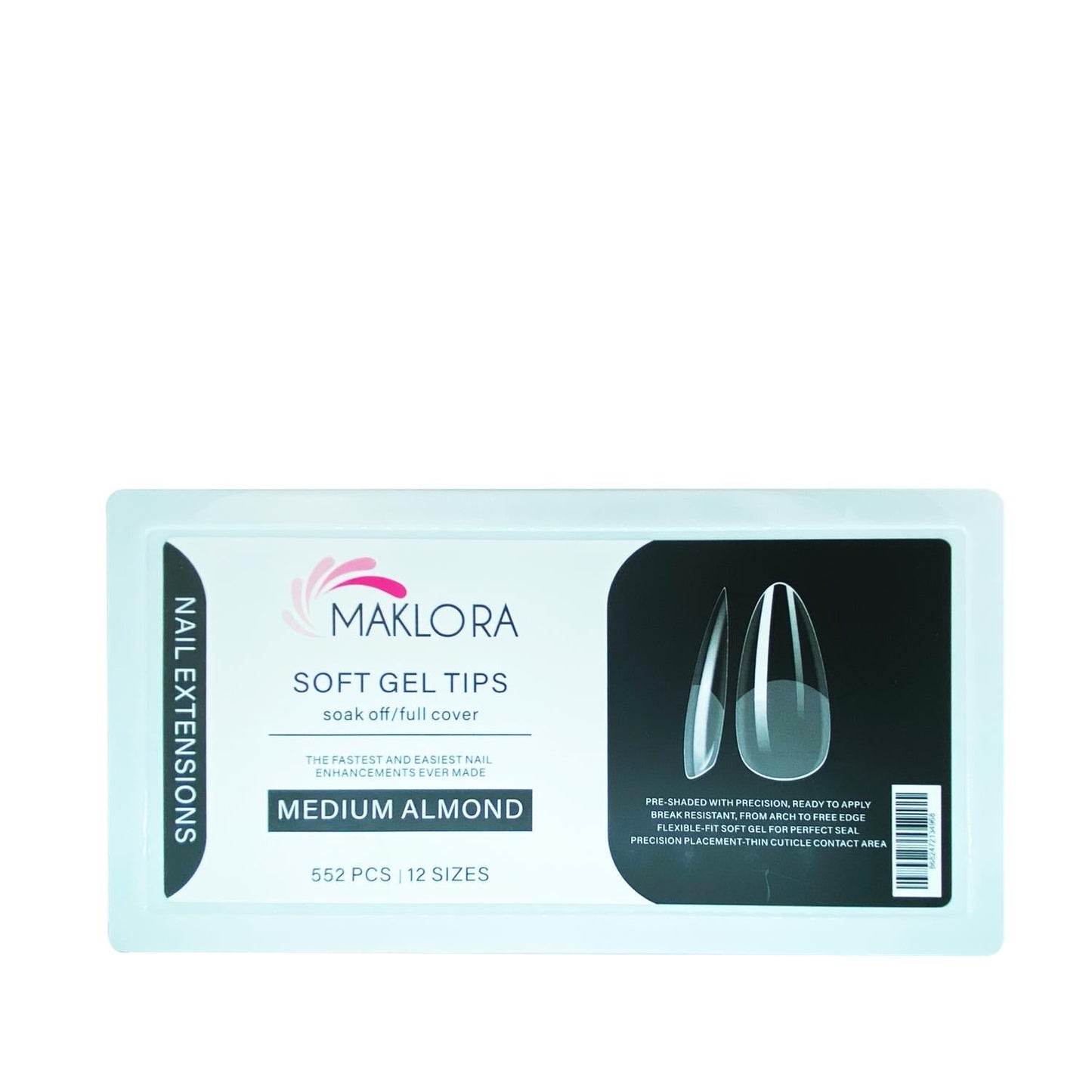 Maklora Soft Gel Tips Clear False Nails Medium Almond 552 Count
