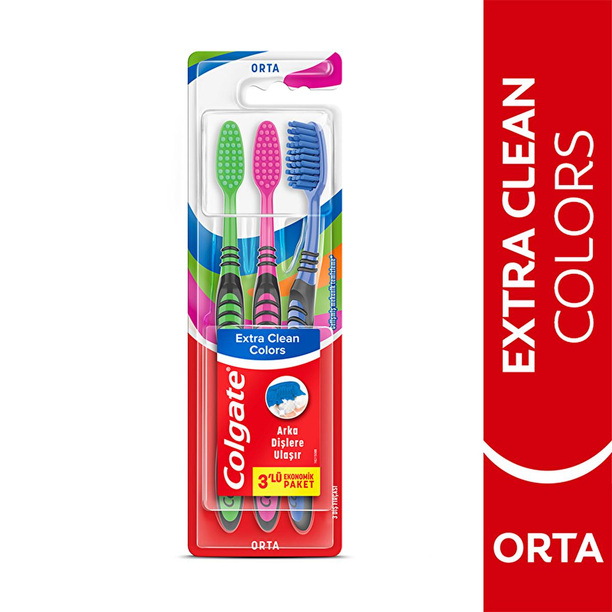 Colgate Extra Clean Colors Manual Toothbrush Set - 3 Pack for Effective Oral Hygiene