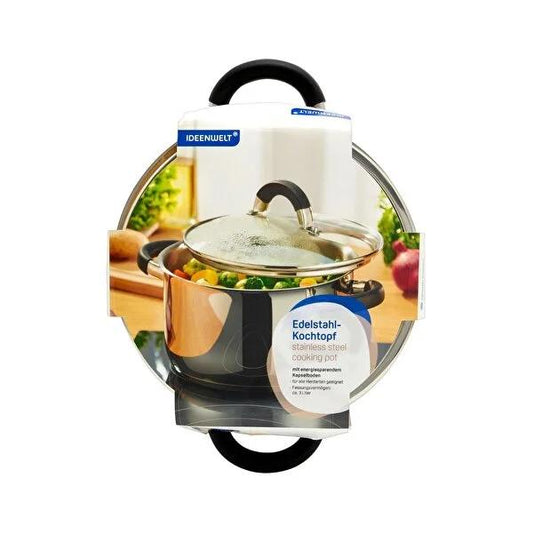 Ideenwelt Stainless Steel Saucepan - 20 cm, 3 Liter - Energy Efficient, Compatible with All Stove Types