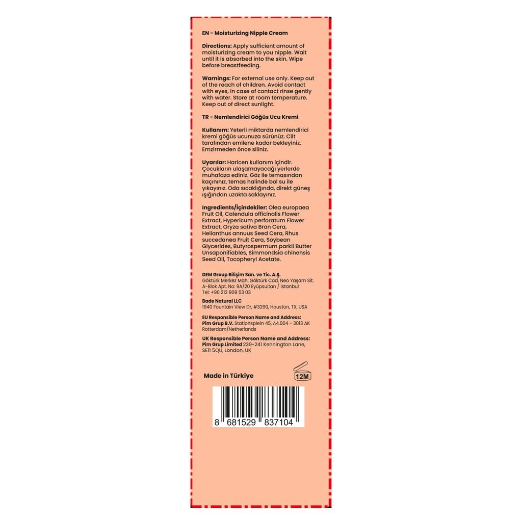 Bade Natural Soothing Nipple Cream with Calendula 30ml