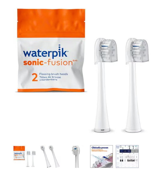 Waterpik Genuine Full Size Replacement Brush Heads with Covers for Sonic-Fusion