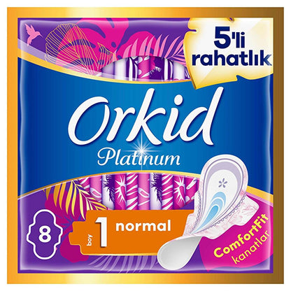 Orkid Platinum Normal Size 1 Sanitary Pads with Wings 8 Count