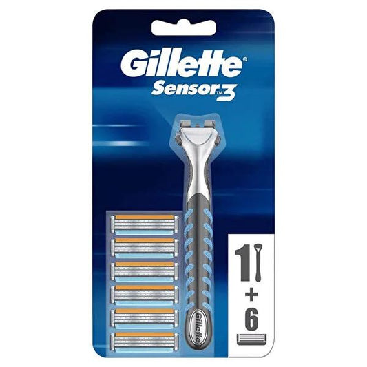 Gillette Sensor 3: Smooth Shave Manual Razor with 6 Blades - Sensitive Skin, Close Cut, Effortless Grooming