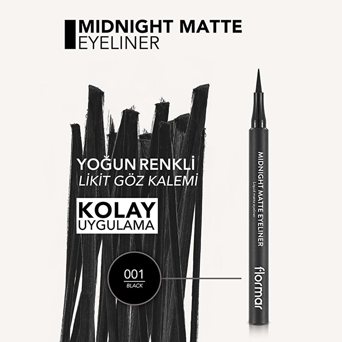 Flormar Liquid Eyeliner - Midnight Matte, Long-Lasting, Precise Application, Black
