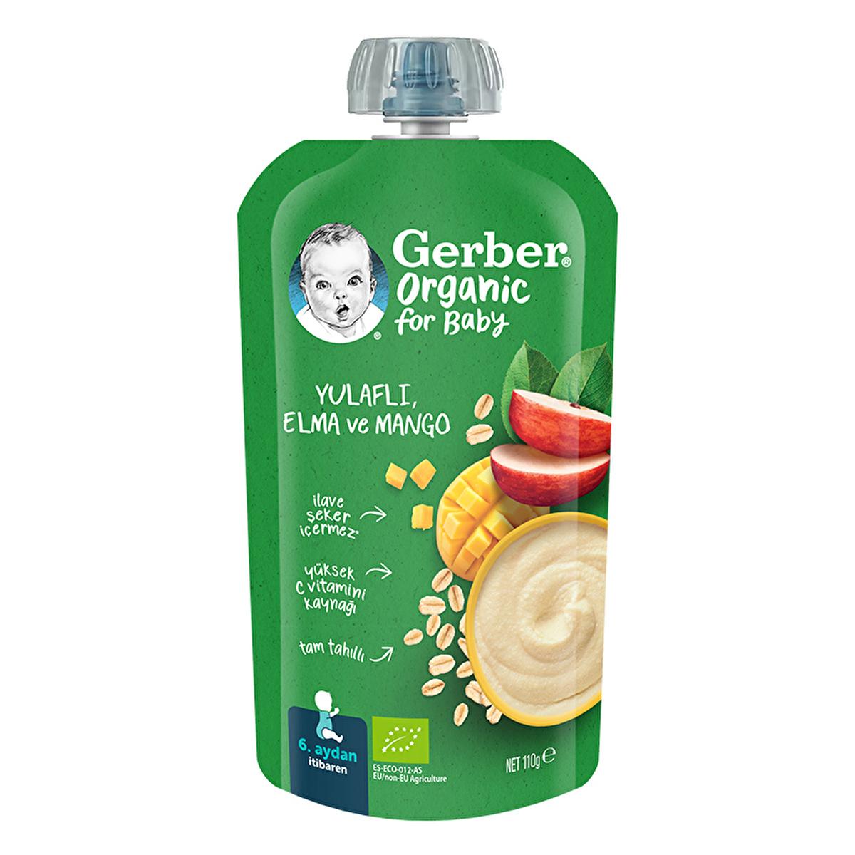 Gerber Organic Baby Food Puree: Oatmeal, Apple & Mango - No Sugar Added, Convenient Pouches for 6+ Months