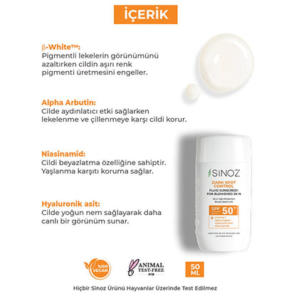 Sinoz SPF50+ Sunscreen for Dark Spots: Brightening Facial Sunscreen with Alpha Arbutin & Hyaluronic Acid Ð Non-Greasy, Daily Sun Protection for Hyperpigmentation