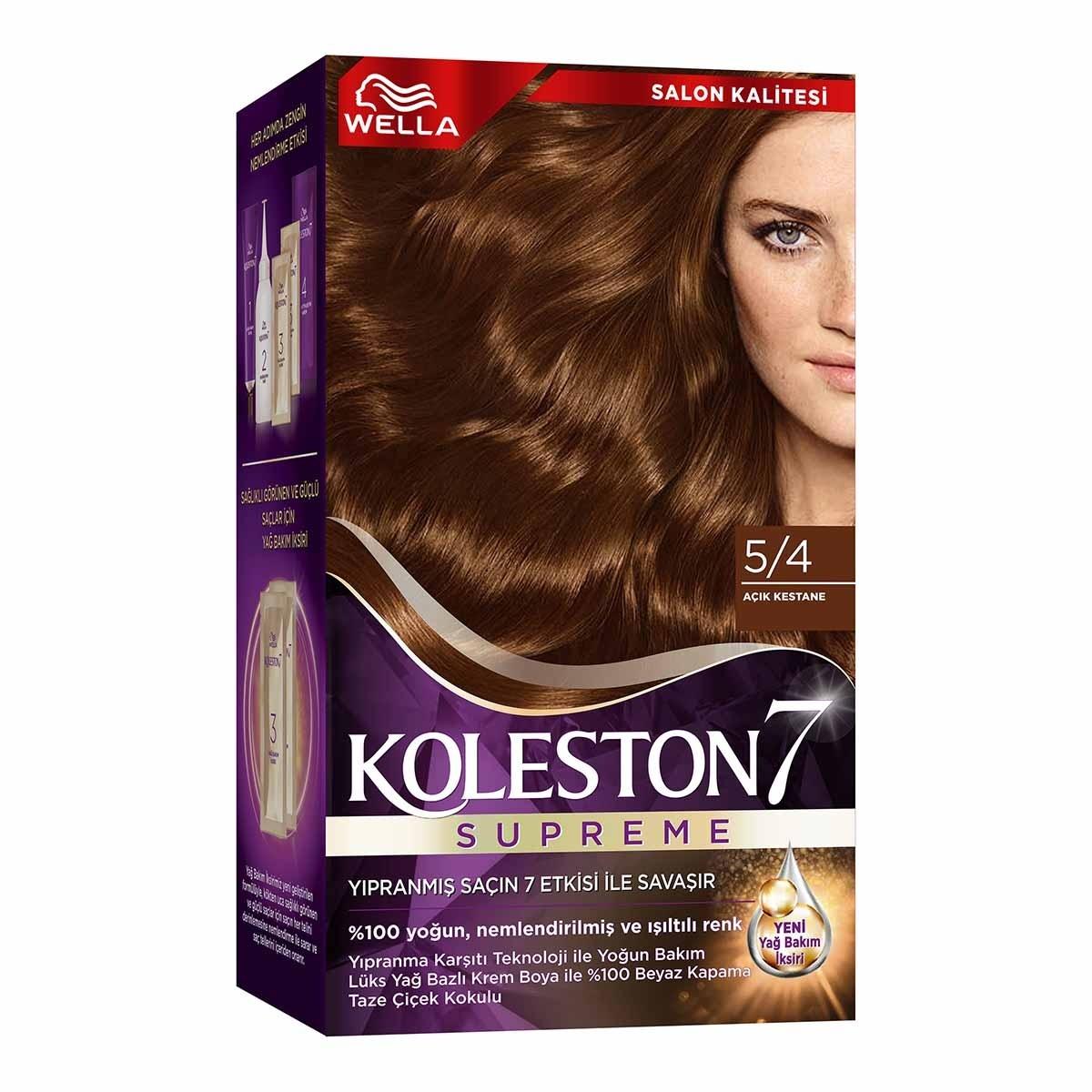 Wella Koleston Supreme 5/4 Light Chestnut Hair Dye: 100% Gray Coverage, Long Lasting Vibrant Brunette Color with Oil Elixir for Shine & Strength