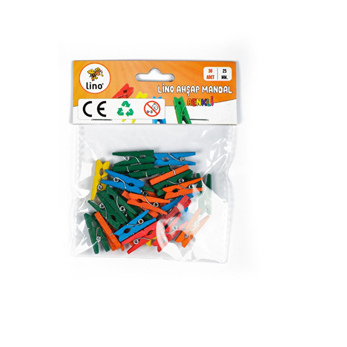 Lino Wooden Clothespins, Colorful 0.98 Inches, Pack of 30 - Craft Supplies for Art Projects & Educational Activities