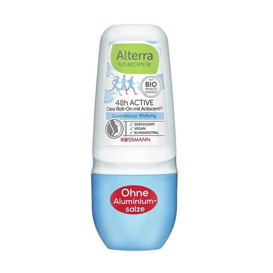 Alterra Natural Deodorant Roll-On - 48H Protection, Organic Guarana & Thyme Extracts, Vegan & Dermatologically Tested