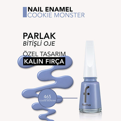 Flormar Nail Enamel: High Pigment, Long Lasting Nail Polish - Chip Resistant, Strengthening, Glossy Finish - Cookie Monster Shade