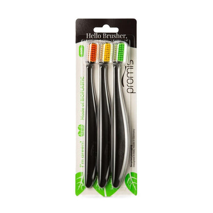 Promis Black Toothbrush Set with Soft Bristles 3-Pack