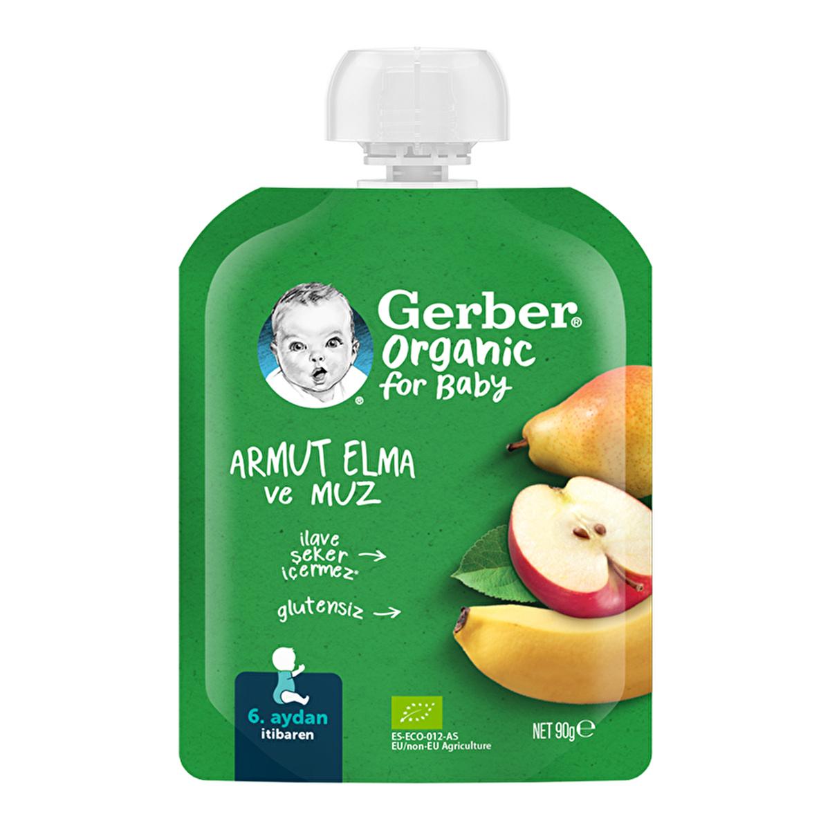 Gerber Organic Pear, Apple & Banana Baby Fruit Puree: Healthy, Gluten-Free Snack for 6+ Months- Convenient & Nutritious.
