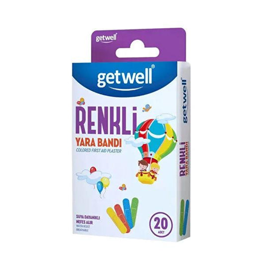 Getwell Yara Bandı Renkli 20'li - Breathable Wound Care Bandages for Minor Cuts