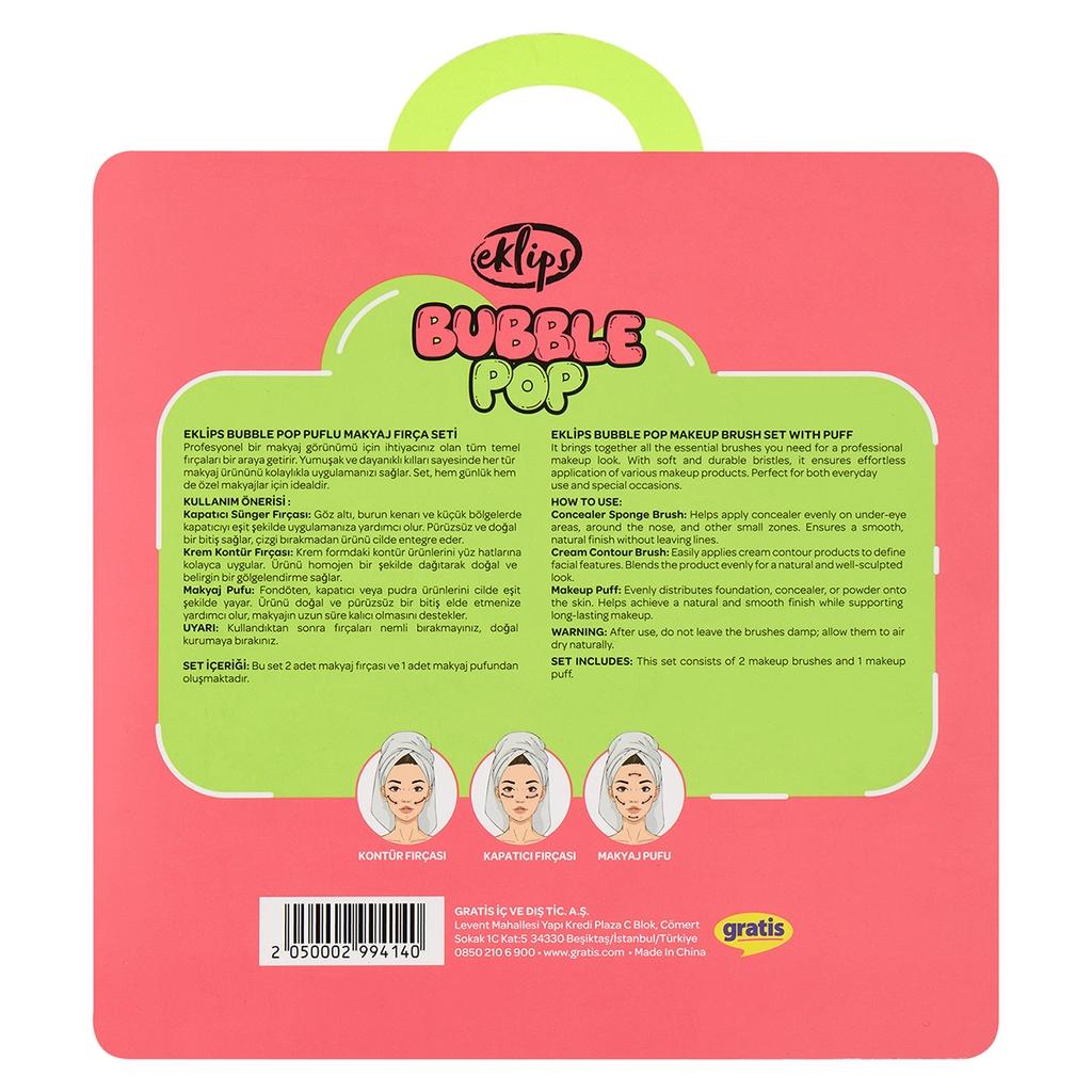 Eklips Bubblepop Makeup Brush & Puff Set - 3 Pieces