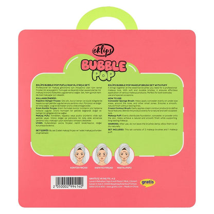 Eklips Bubblepop Makeup Brush & Puff Set - 3 Pieces