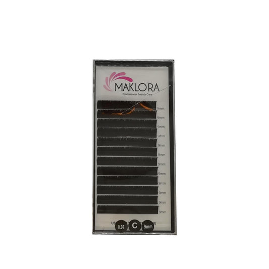 Maklora Eyelash Extensions - Volume C Curl, Silk Material, 0.07 Thickness, 9mm Length - Enhance Your Lashes
