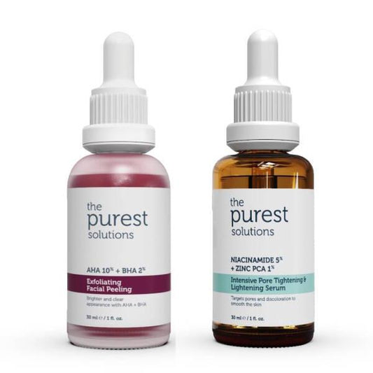 The Purest Solutions Skincare Set for Blackheads & Pore Tightening - AHA BHA Exfoliant & Niacinamide Serum