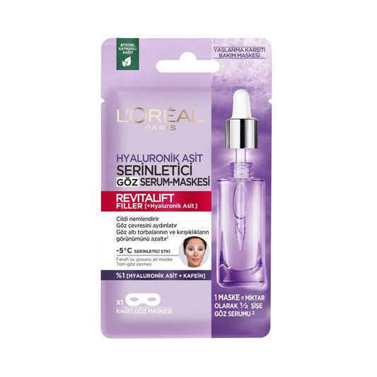 Loreal Paris Revitalift Filler Hyaluronic Acid Cooling Eye Serum Mask - Anti-Aging, Hydrating Sheet Mask for Dark Circles and Fine Lines