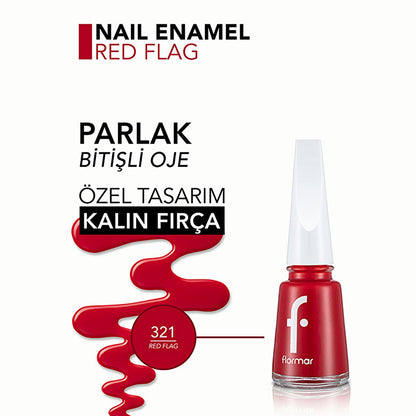 Flormar Nail Enamel - Long-Lasting, Nourishing Nail Polish with Magnesium & Calcium - Red Flag (321)